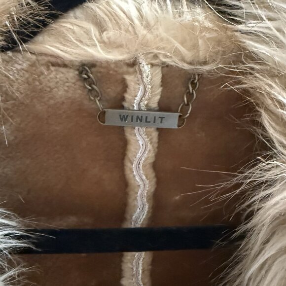 VTG Penny Lane Coat Sz XL Suede Leather Faux Fur Trim Y2K 70s Boho Patchwork - Picture 6 of 14